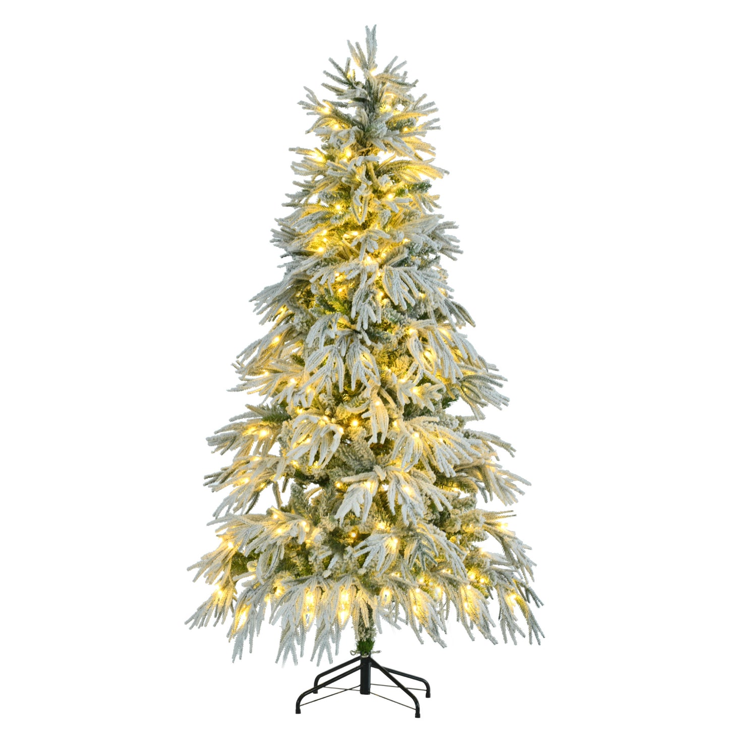 6 Feet Pre-installed Spruce Snow Cover Christmas Tree With 300 Multi-color LED Lights