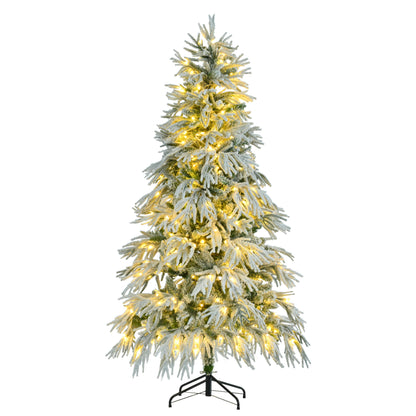 6 Feet Pre-installed Spruce Snow Cover Christmas Tree With 300 Multi-color LED Lights